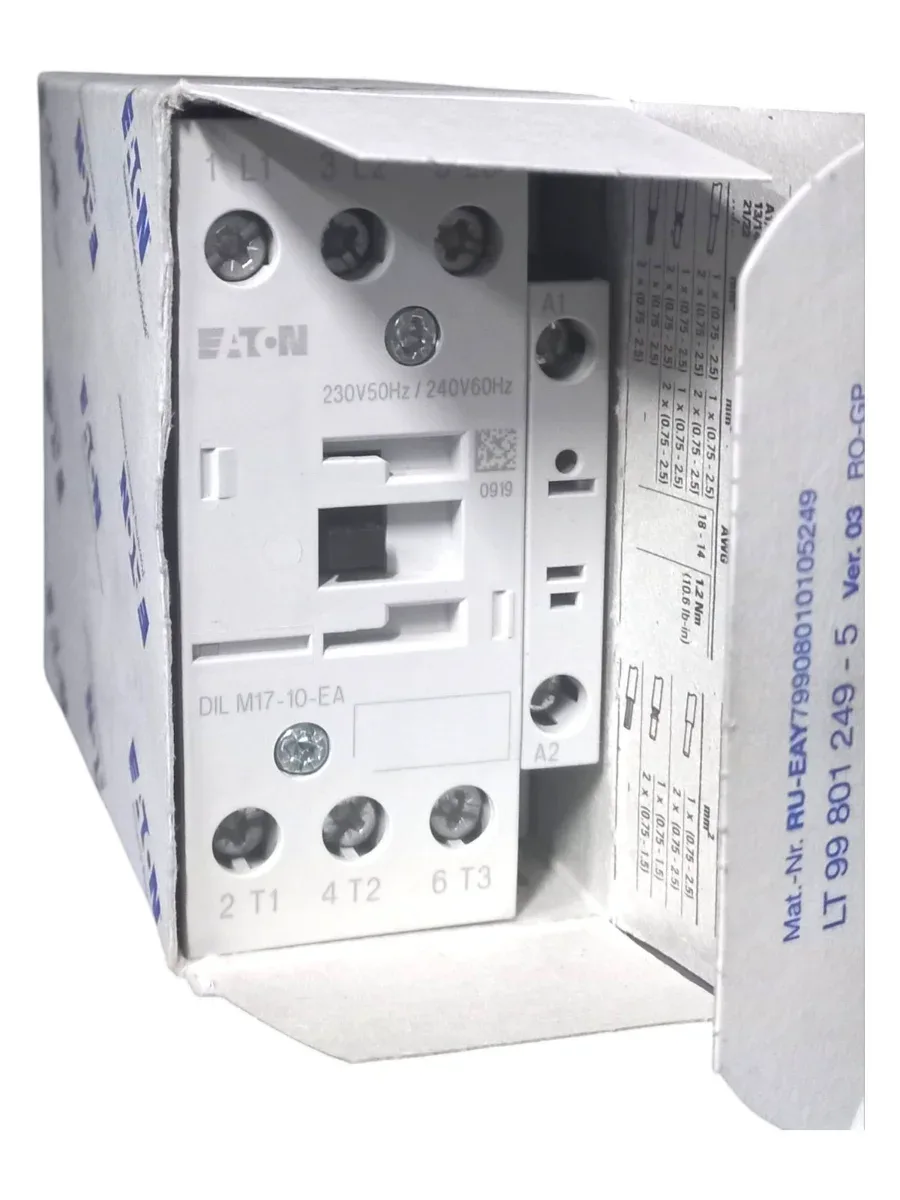 Eaton DILM17-10-EA Moeller Güç Kontaktörü (7.5kW 17A, 3 Kutuplu, 1NA Yardımcı Kontak, Sıfır - Orijinal Kutulu) - Görsel 3
