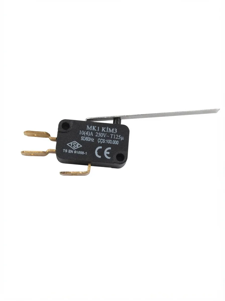 EMAS MK1 KİM3 Metal Uzun Kollu Mikro Switch - 10A 250V AC, 1CO Çıtçıtlı Asal Siviç (Yerli Üretim)